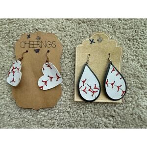 Cheerings 2 pair Baseball Fan earrings dangle sports lover heart